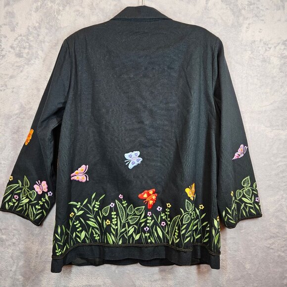 The Quaker Factory Embroidered Jacket Womens L Flwoers Butterflies floral retro - Picture 2 of 12